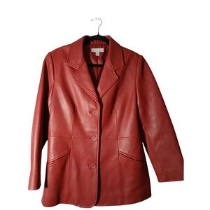Nordstrom Genuine Lamb Leather Red Blazer Jacket Size M